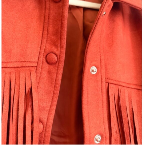 Nasty Gal | Daphnea Paris Rust Red Faux Suede Fringe Jacket Size Small - Picture 5 of 7